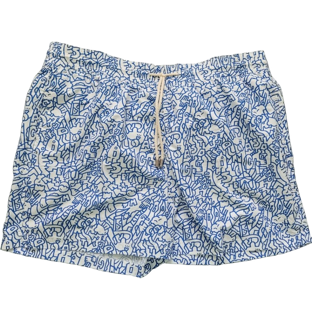 NWT ARRELS Barcelona Marie Lavis Men's Swim Trunks Size XXL Blue/White
